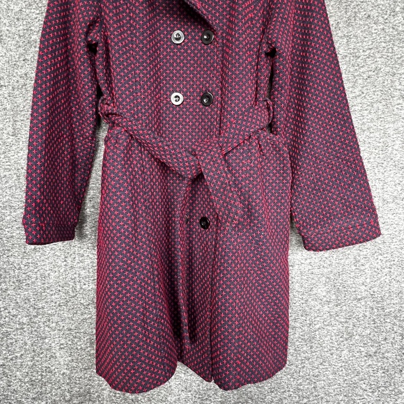 Angie Woven Embroidered Wool Blend Double Breasted Belted Pea Coat Navy/Red Sz M - Picture 4 of 13